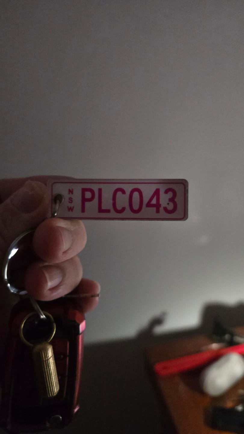 Customer photo review of NSW Colour on White Licence Plate Custom Keychain
