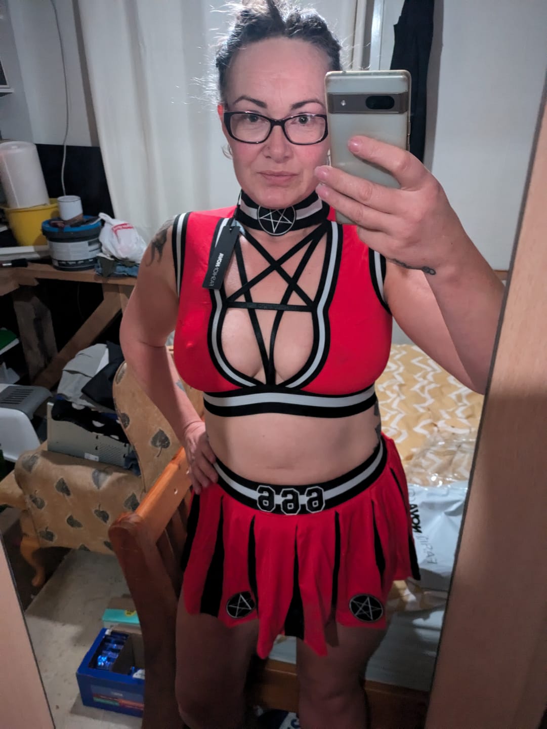 Customer photo review of Seductive Student Uniform Schoolgirl Costume - Red Plaid Lace Set