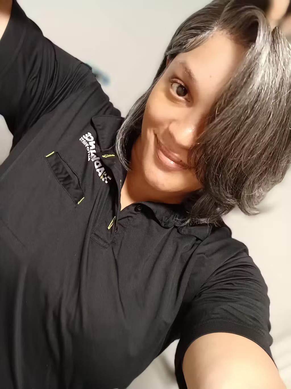 Customer photo review of Luvwin Short Layered Side Parted Salt And Pepper Wig With Bang 5x5 Closure Wig