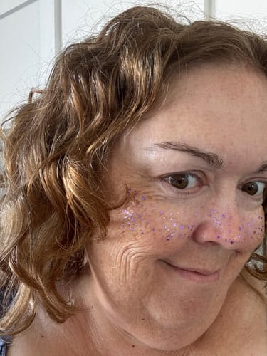 Customer photo review of Gold + Purple Speckles Makeup Patches