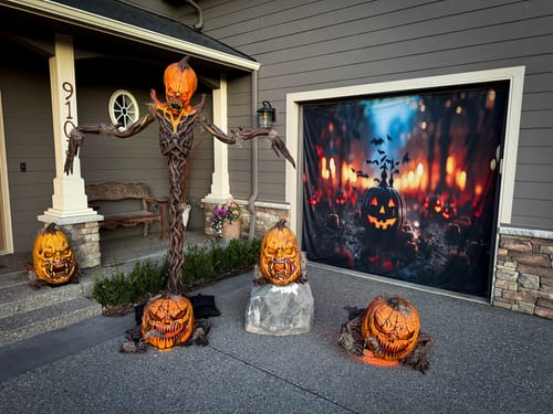 Customer photo review of Halloween Celebration With Pumpkin Monster Garage Door Cover Wrap Decoration