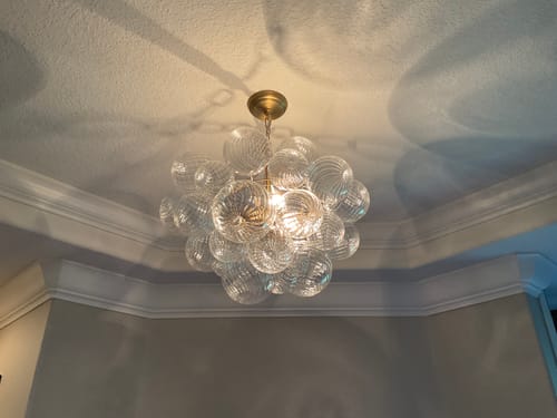 Customer photo review of Brass Cluster Ribbed Glass Globe Bubble Chandelier