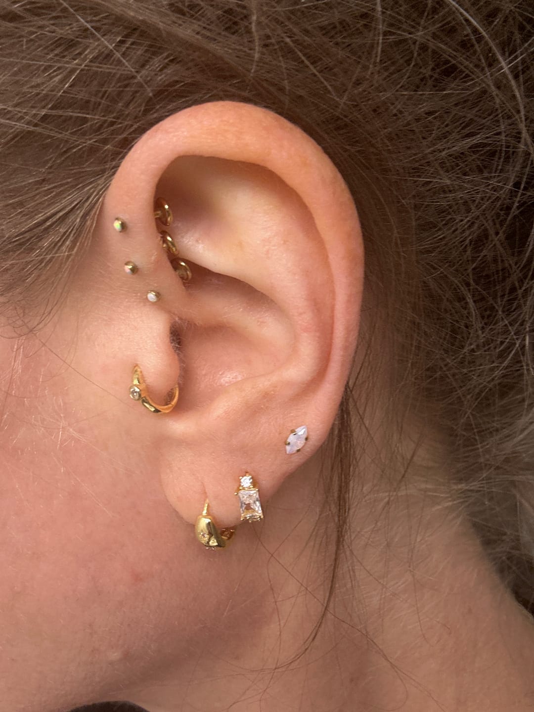 Customer photo review of Stacked Crystal Huggie Hoop