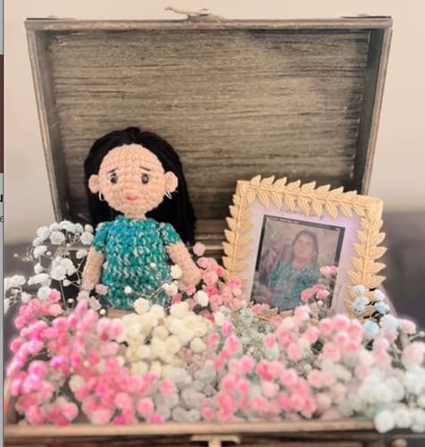 Customer photo review of Dolly® Personalized Crochet Doll with Photo Card