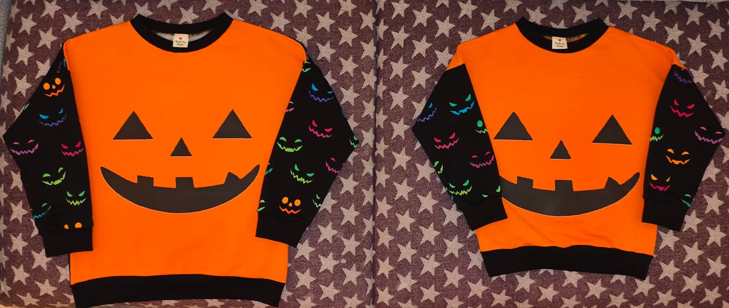 Customer photo review of Colourful Halloween Faces on Black French Terry Fabric
