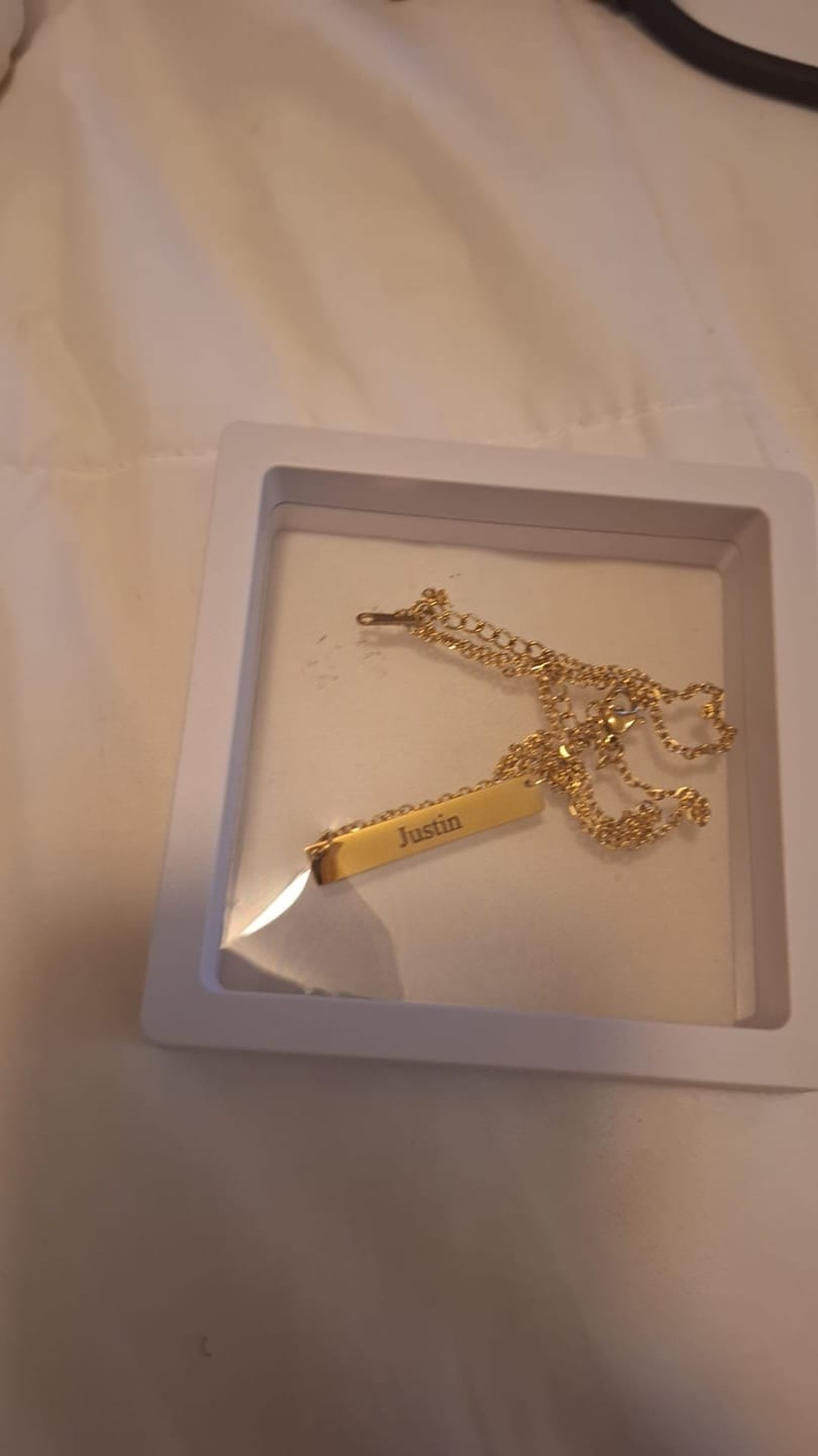 Customer photo review of Engraved Bar Necklace