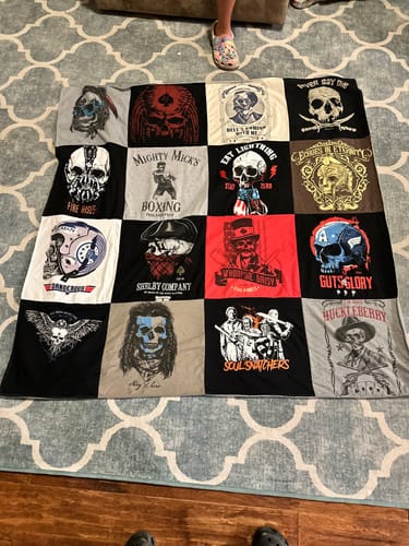 T-shirt quilt with boxing, skull art themes by Ron from CO