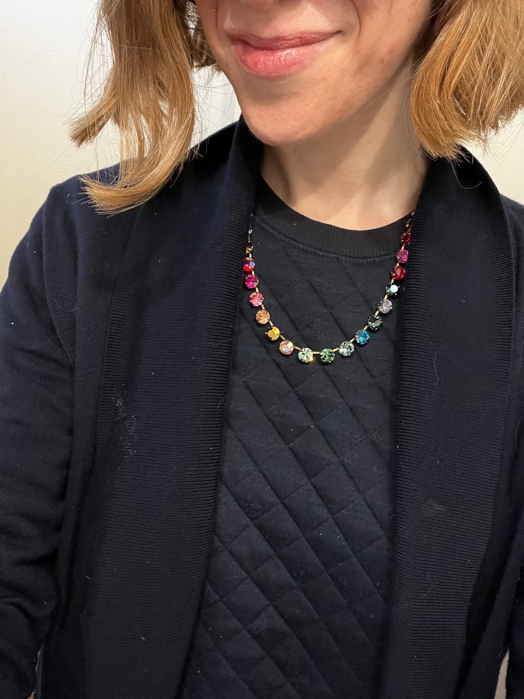 Customer photo review of Arista Slider Necklace in Cosmic Ombré