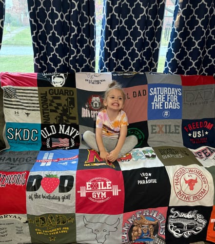 T-shirt quilt with fitness, family themes by Kelsey from MD