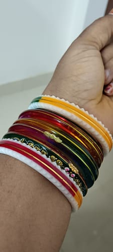 Customer photo review of Multi Crimson : Elegance Gold Bangle" (Pack of 1 Pair) (2 pis)