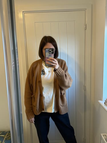 Customer photo review of The Staple Cardigan - Hazelnut