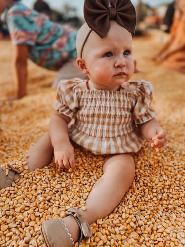 Customer photo review of Greta Romper in Buffalo Beige