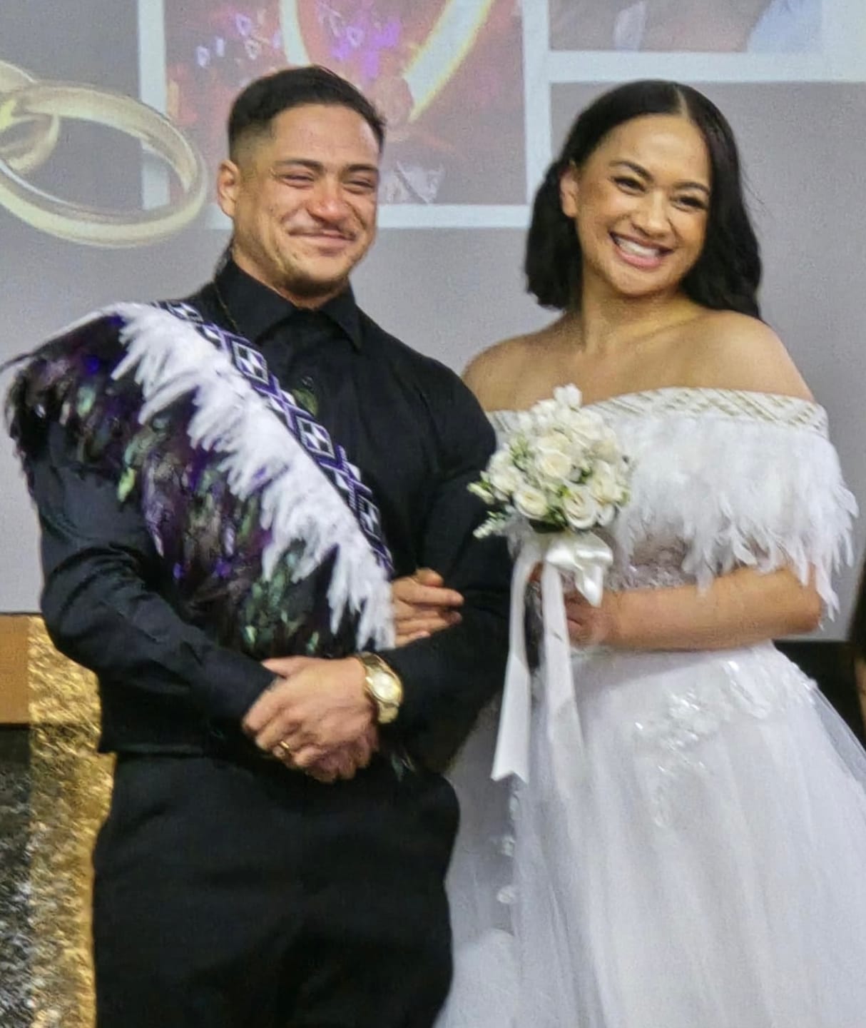 Customer photo review of Beautiful White Wedding Korowai Cape