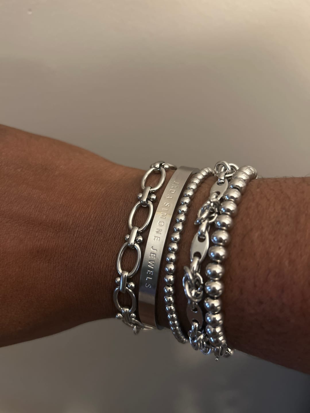 Customer photo review of Chrisette Stainless Steel Bracelet Stack