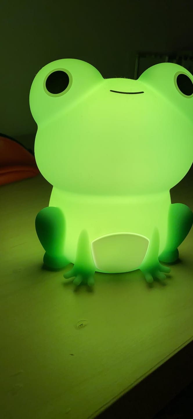 Customer photo review of Huggwaii Squishy Silicone Peculiar Frog LED Night Light - Perfect Gift for Kids and Girls