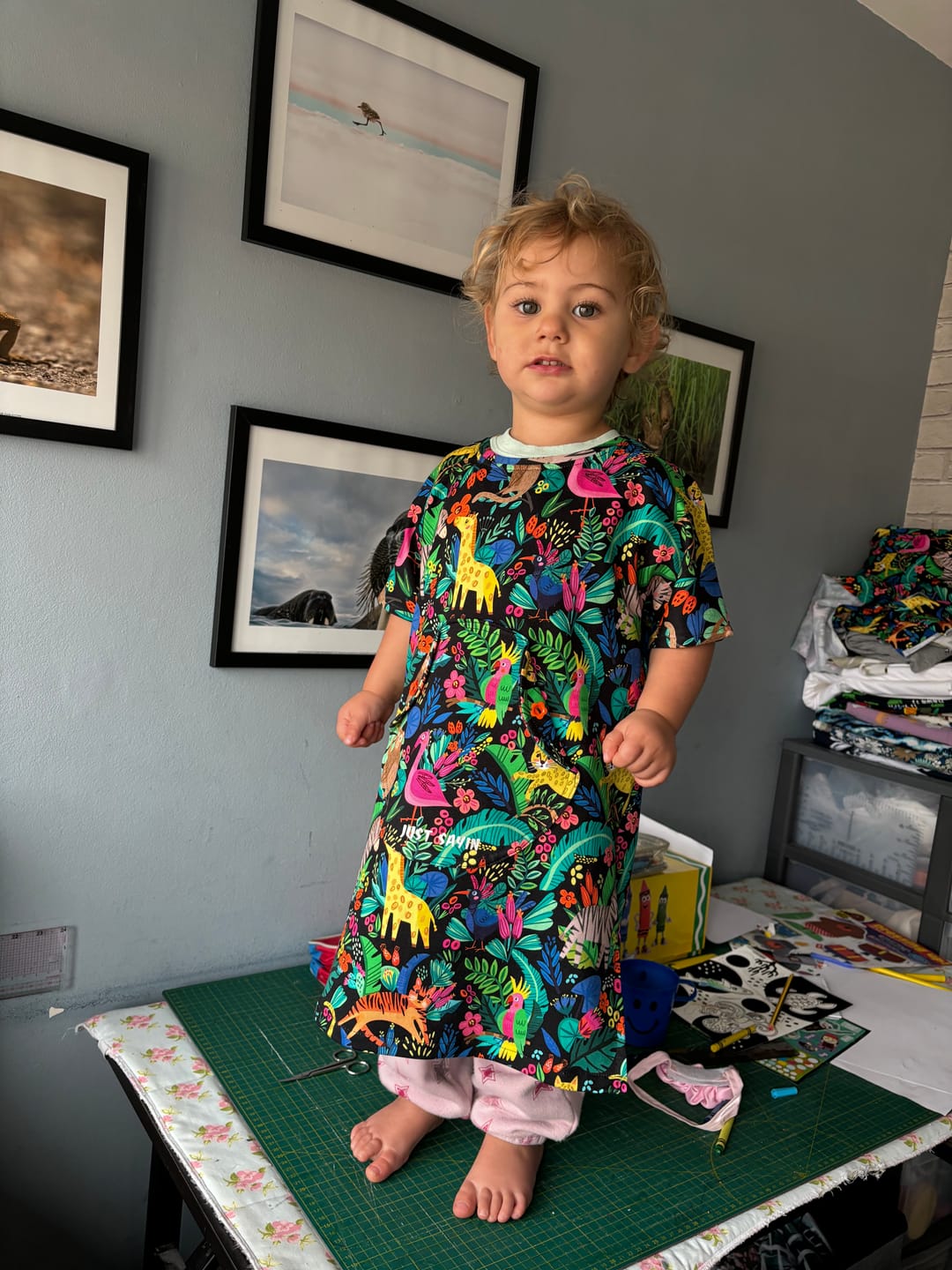 Customer photo review of Animal Jungle on Black French Terry Fabric