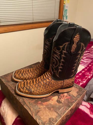 Customer photo review of Honey Anaconda Leather Boots - Square Toe