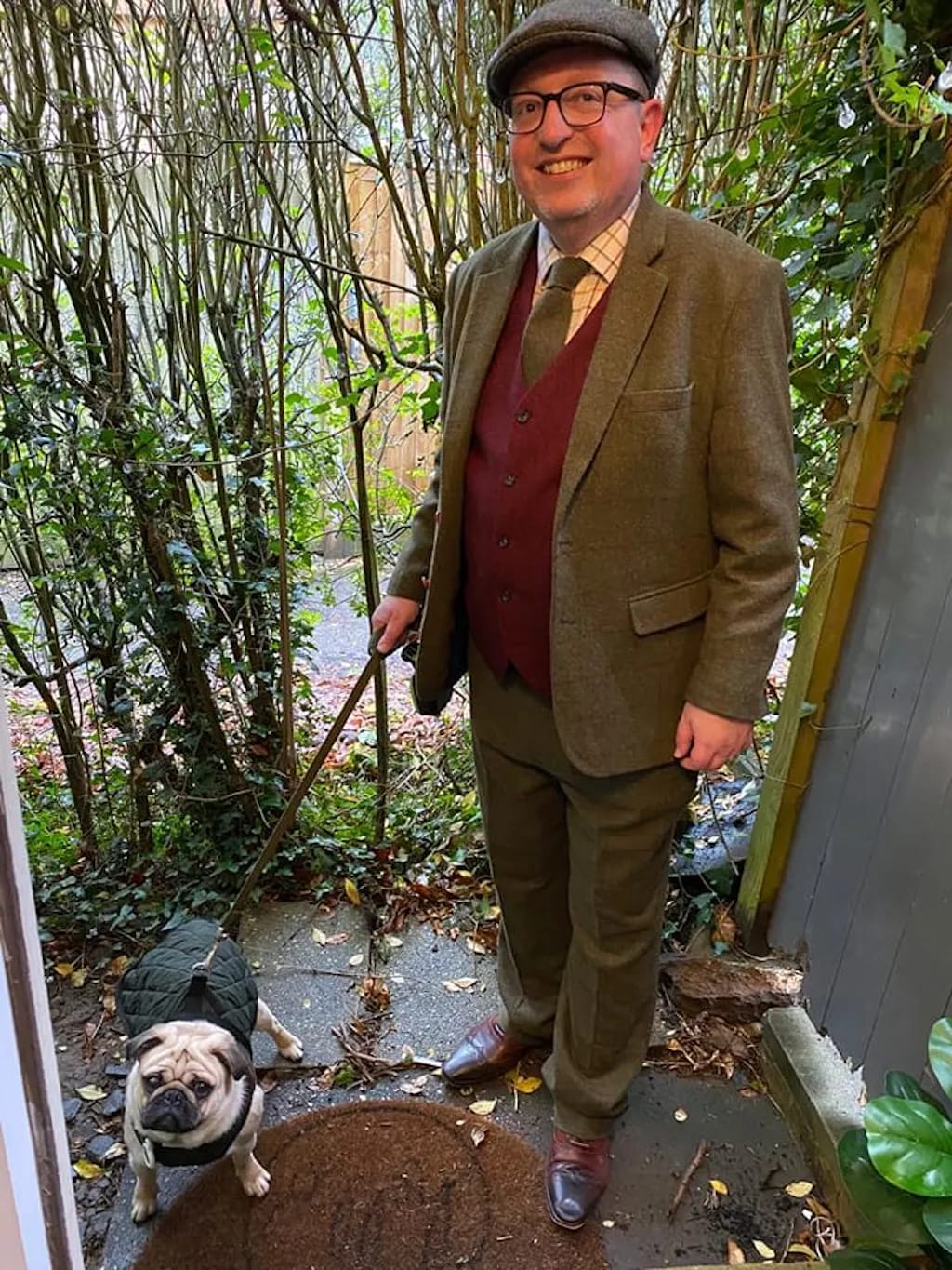 Customer photo review of Olive Green Windowpane Tweed 3 Piece Suit