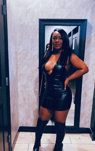 Customer photo review of To Be Mine Faux Leather Halter Dress