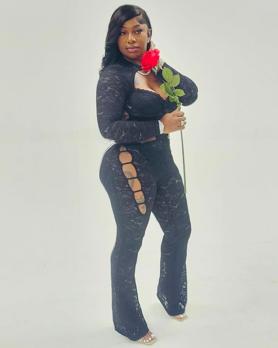 Customer photo review of Alyson Lace Side Cut Out Jumpsuit