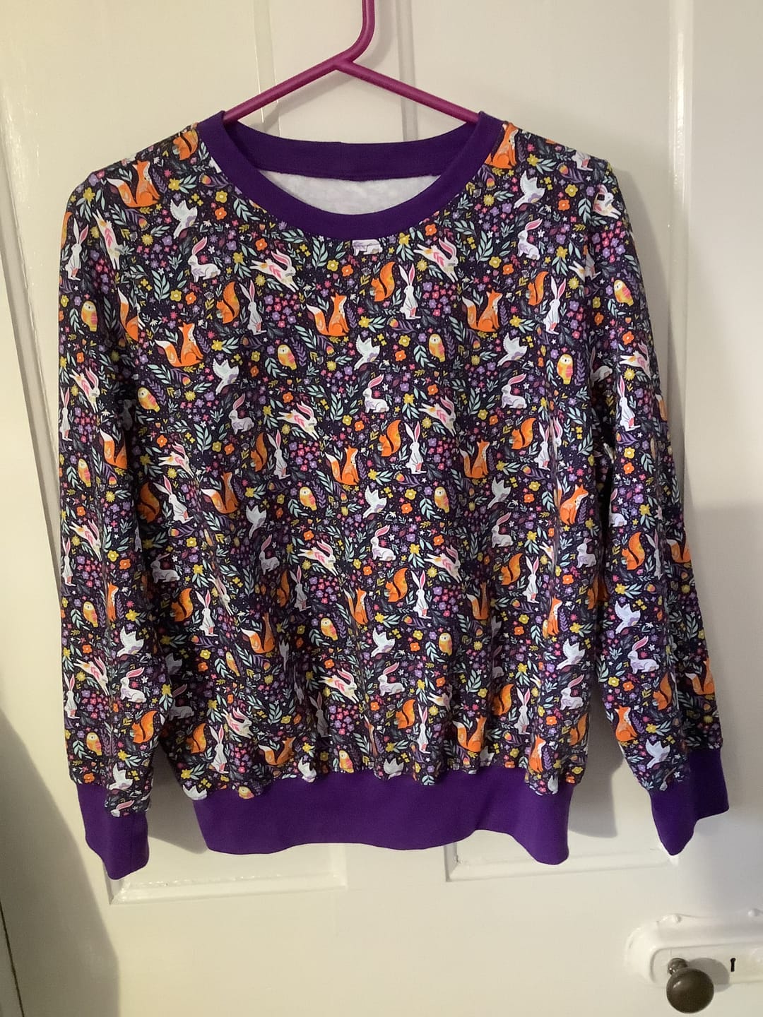 Customer photo review of Forest Animals on Deep Purple French Terry Fabric