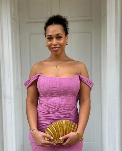 Customer photo review of Aurora Draped Corset Maxi Dress