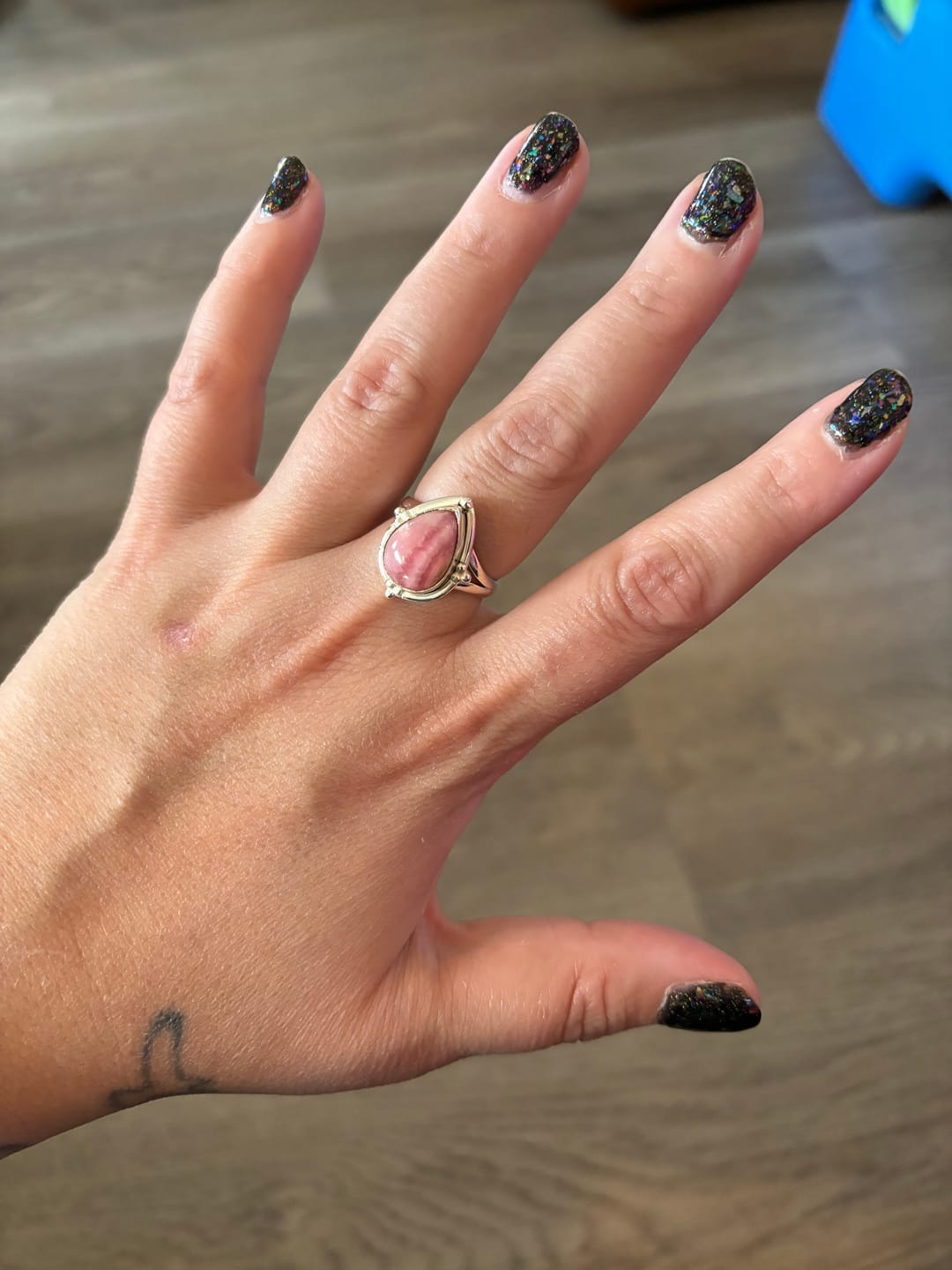 Customer photo review of Teardrop Rhodochrosite Ring Sterling Silver