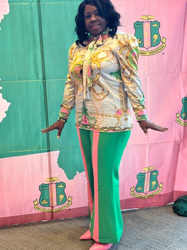 Customer photo review of AKA striped pants