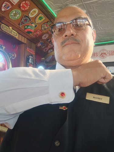 Customer photo review of Lacquered Metal Golden with Single Red Imitated Crystal Striped Tie Clip Cufflinks Set