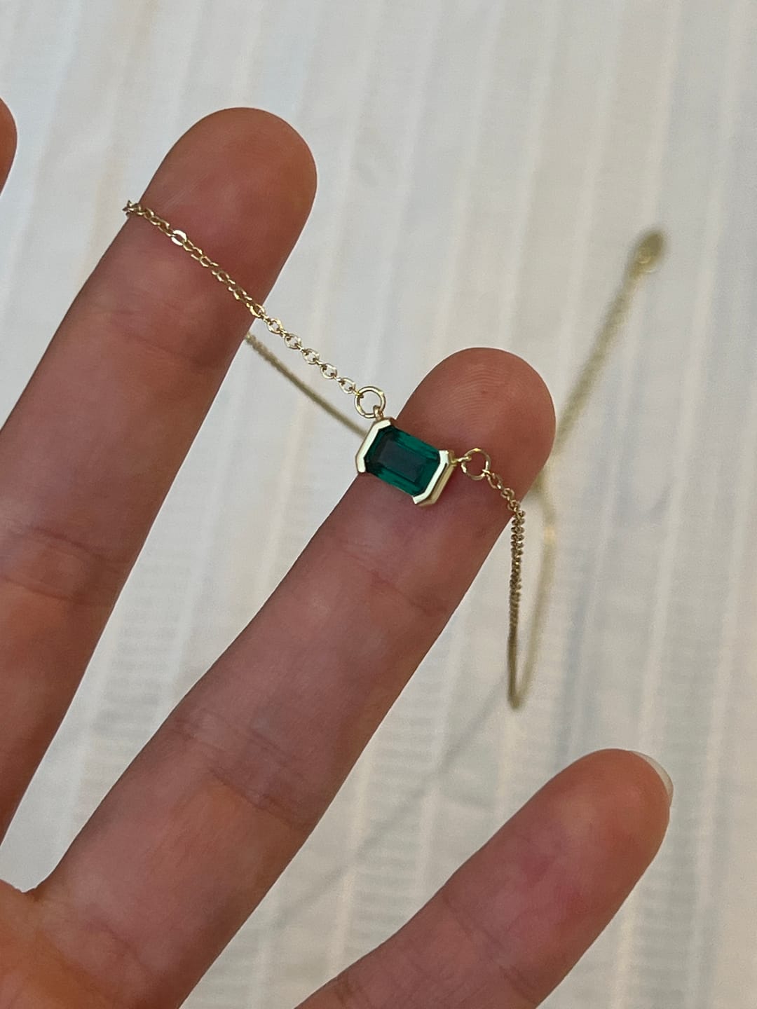Customer photo review of Monica Green Emerald Necklace