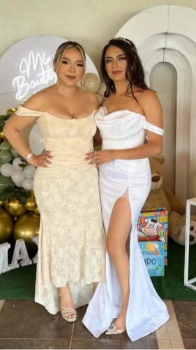 Customer photo review of Aurora Draped Corset Maxi Dress