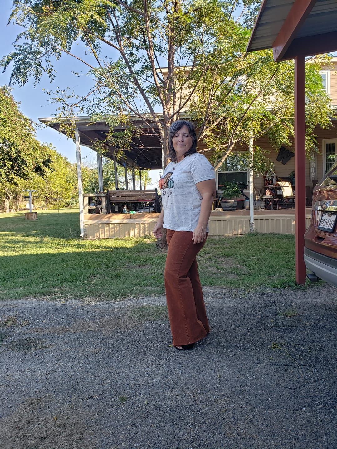 Customer photo review of Judy Blue High Waist Pumpkin Spice Dyed Raw Hem Retro Wide