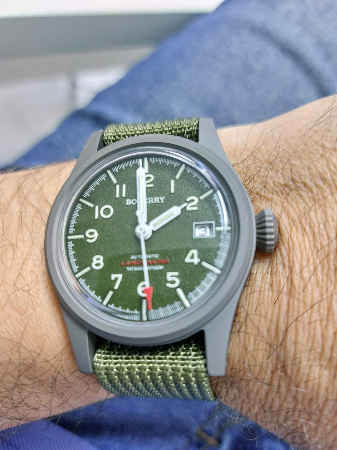Customer photo review of LANDMASTER - 100M Waterproof Titanium Automatic Field Watch | Green