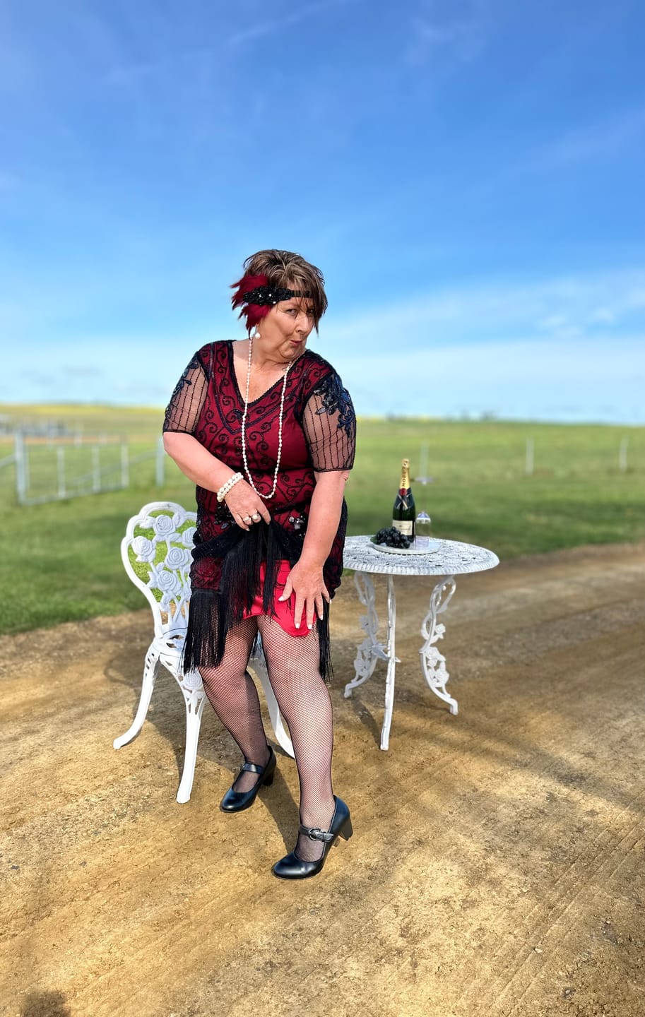 Customer photo review of 1920s Red Evelyn Plus Size Gatsby Dress