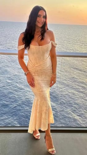 Customer photo review of Aurora Draped Corset Maxi Dress