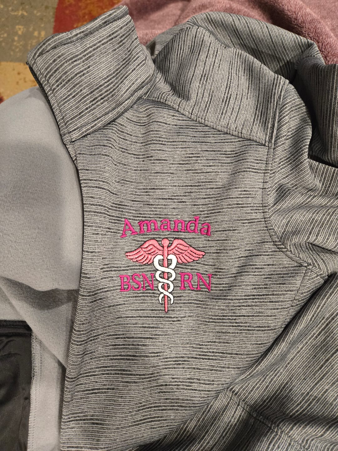 Customer photo review of L231 Ladies Digi Stripe  Personalized Nurse Jacket PLUS Tote Bag COMBO