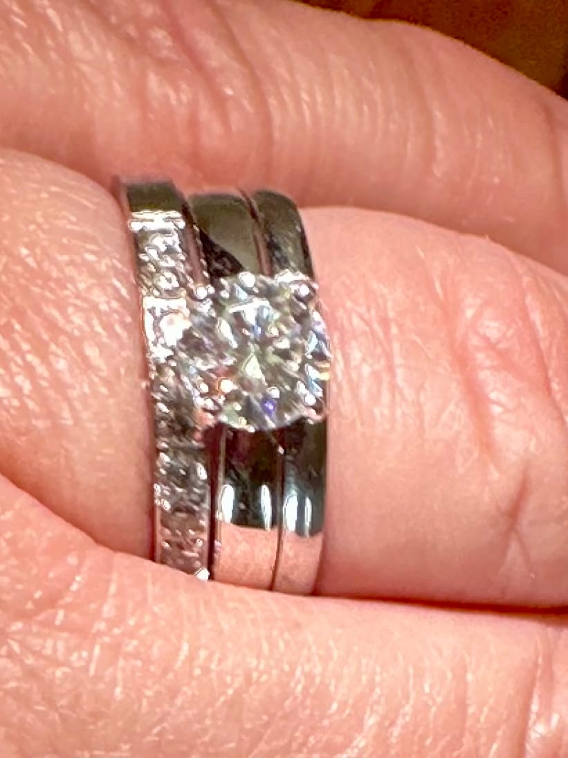 Customer photo review of Solitaire Moissanite Four Prong Flat Shank Engagement Ring