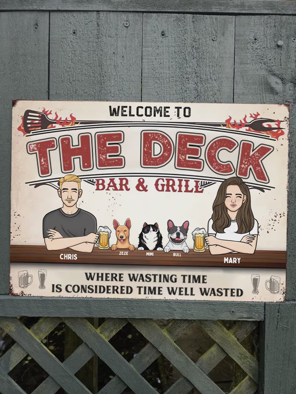 Customer photo review of Patio Where Memories Are Made And Often Forgotten In The Morning - Personalized Vertical Metal Sign