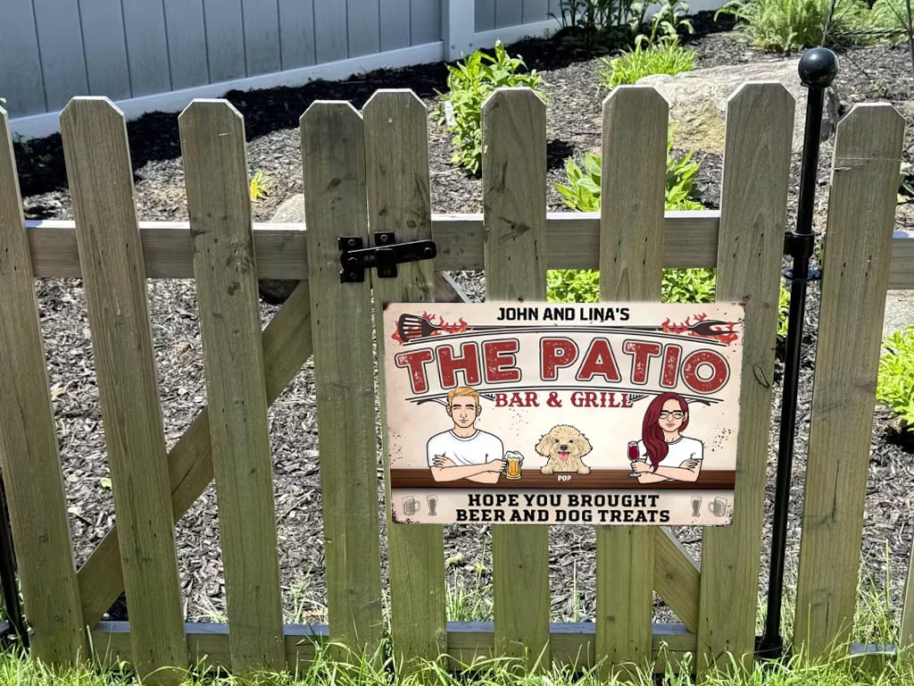 Customer photo review of Patio Where Memories Are Made And Often Forgotten In The Morning - Personalized Vertical Metal Sign
