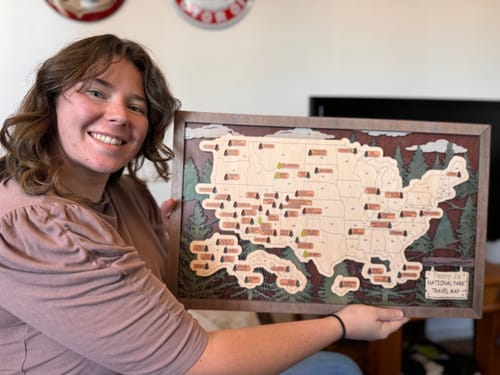 Customer photo review of US 3D Wooden National Parks Travel Map With Trees To Record Park Visits (1 Design)