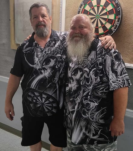 Customer photo review of Maxcorners Darts Viking Skull Warrior Multicolor Option Customized Name, Team Name 3D Shirt (2 Colors)