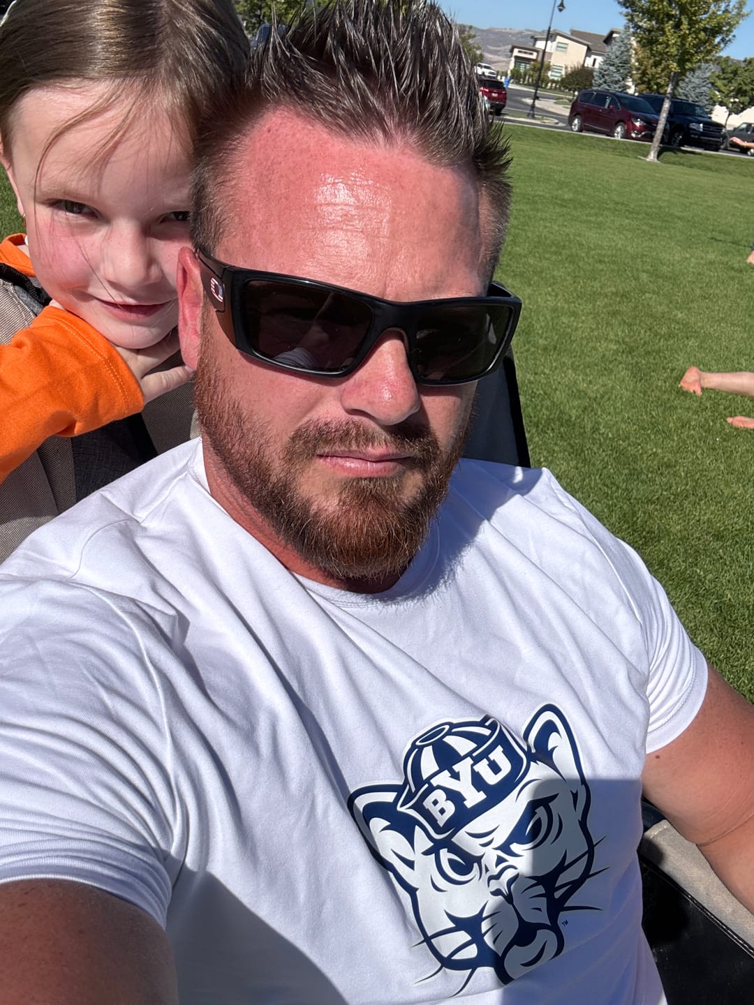 Customer photo review of BYU Spectacle 2.0 White T-Shirt