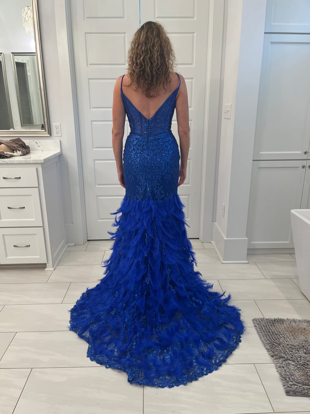 Customer photo review of Nox Anabel C1119 - Feather Fringed Evening Dress
