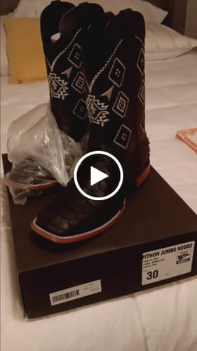 Customer video review of Matte Black Jumbo Python Leather Boots — Square Toe
