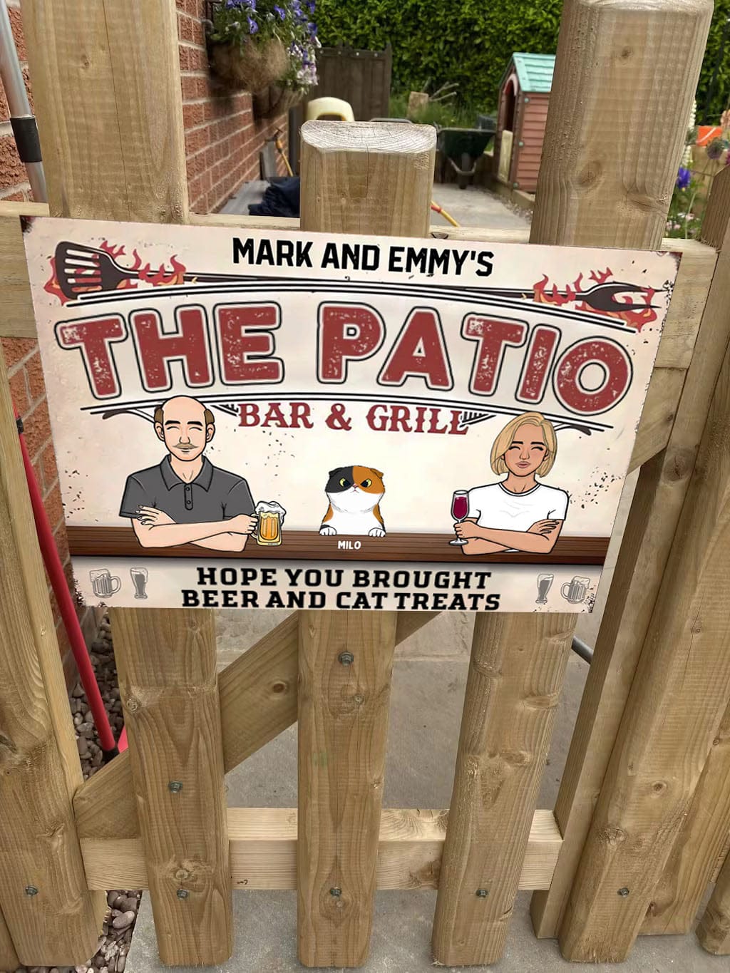Customer photo review of Patio Where Memories Are Made And Often Forgotten In The Morning - Personalized Vertical Metal Sign