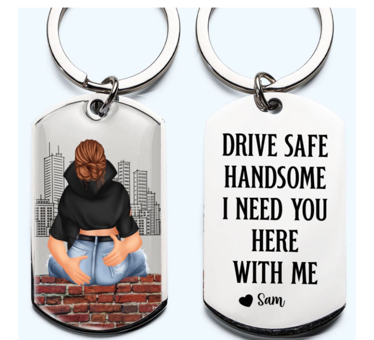 Customer photo review of Drive Safe - Personalized Engraved Stainless Steel Keychain