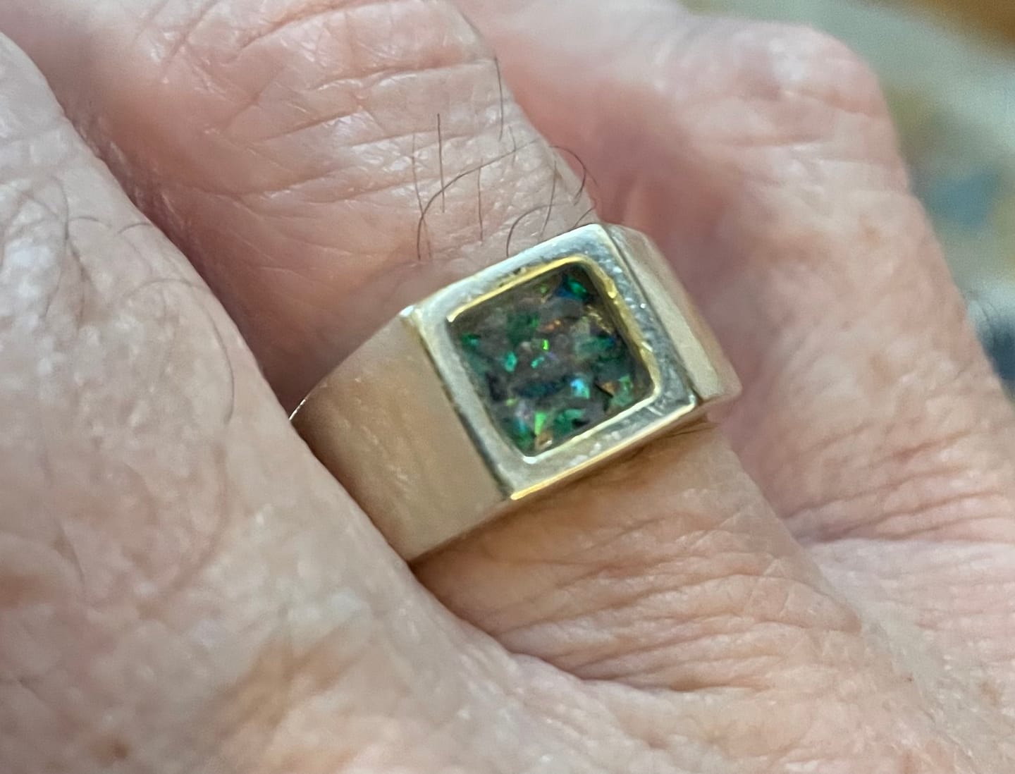 Customer photo review of Men's Opal Ring with Cremation Ash