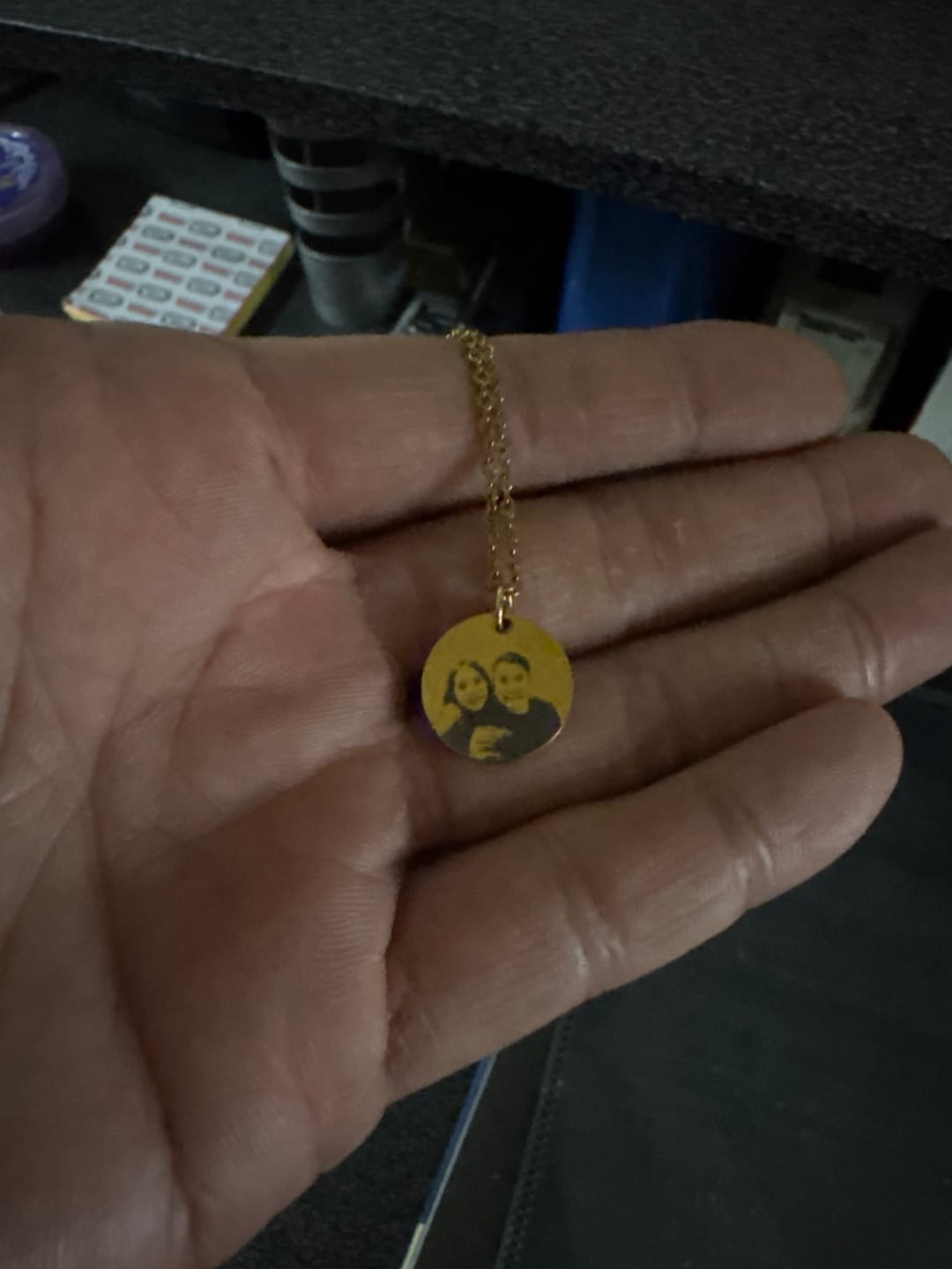Customer photo review of Photo Engraved Portrait Necklace Gift