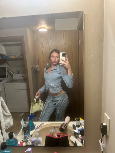 Chelsea W. review of THE VILLAIN MOTO JACKET (LIGHT BLUE DENIM) image 1 out of 1