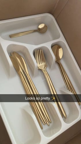 Customer photo review of Minimalist Golden Flatware Set